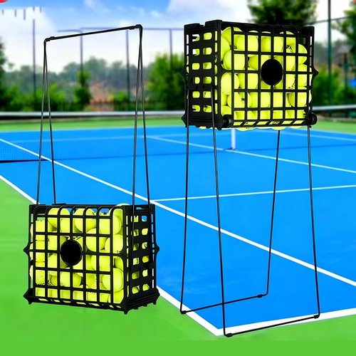 OLISDCCMY Portable Tennis Balls Hopper with Wheel - 75 Tennis Balls Capacity,Tennis Ball Retriever Basket Carrier Gatherer Picker Hopper Container ，Easy-Roll Design for Practice & Training