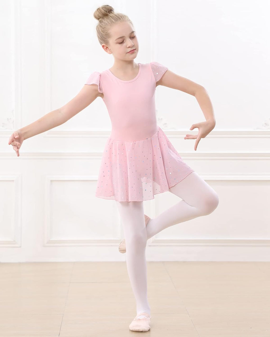 Stelle Ballet Leotards - Girls' Dance Outfit with Ruffle Sleeves | Toddler Pink Dress