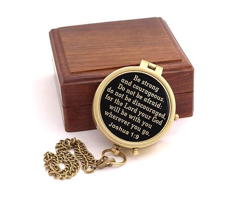 Be Strong And Courageous, Joshua 1:9, Solid Brass Directional Engraved Compass, Baptism Gifts for Boys Girls, First Communion, Christian Gifts for Men, First Confirmation Gifts for Boys Catholic Gifts