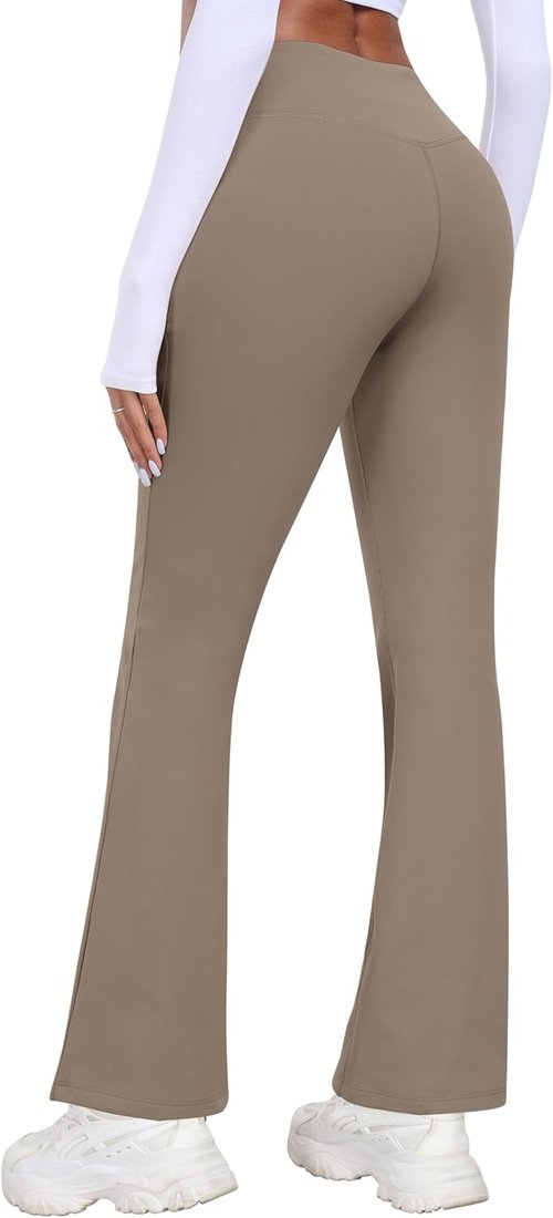 MoFiz Women's Fleece Wide Leg Sweatpants - High Waisted Athletic Pants with Pocket | Khaki, Size L