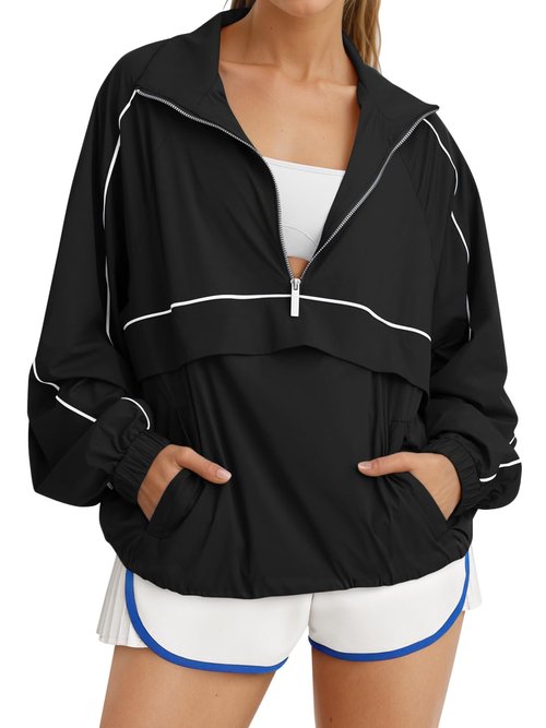 Fisoew Quarter Zip Pullover Women UPF 50+ Lightweight Windbreaker Jacket Running Hiking Outdoor Pullover with Pocket