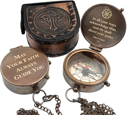 Baptism Gifts for Boys | Handmade Brass Compass with Scripture - Faith Guidance for First Communion & Confirmation