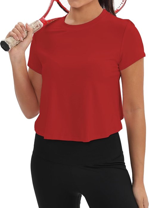 Mippo Women's Workout Tops - Short Sleeve Yoga Shirts for Gym & Running | Loose Fit Crop Top