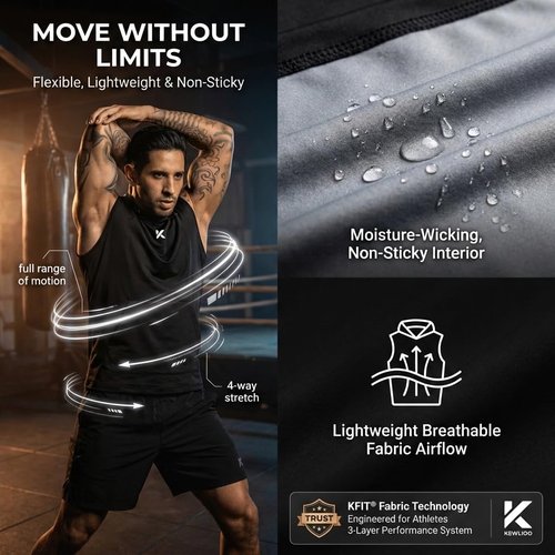 Kewlioo Hooded Sauna Shirt - Heat-Trapping Pullover Sweat Vest for Men | Ideal for Cardio & Exercise
