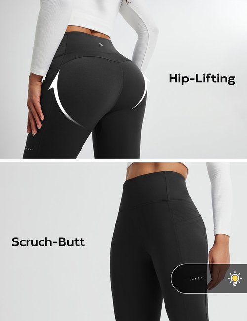 baleaf Women's Fleece Lined Thermal Leggings Winter Warm Pants High Waisted Tummy Control Cold Weather Tights with Pockets for Yoga Running Hiking Black S