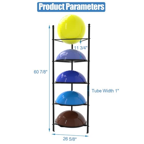 5 Tier Balance Trainer Stand, Floor Standing Exercise Ball Holder, Sturdy Half Ball Rack for Home Gym Studios