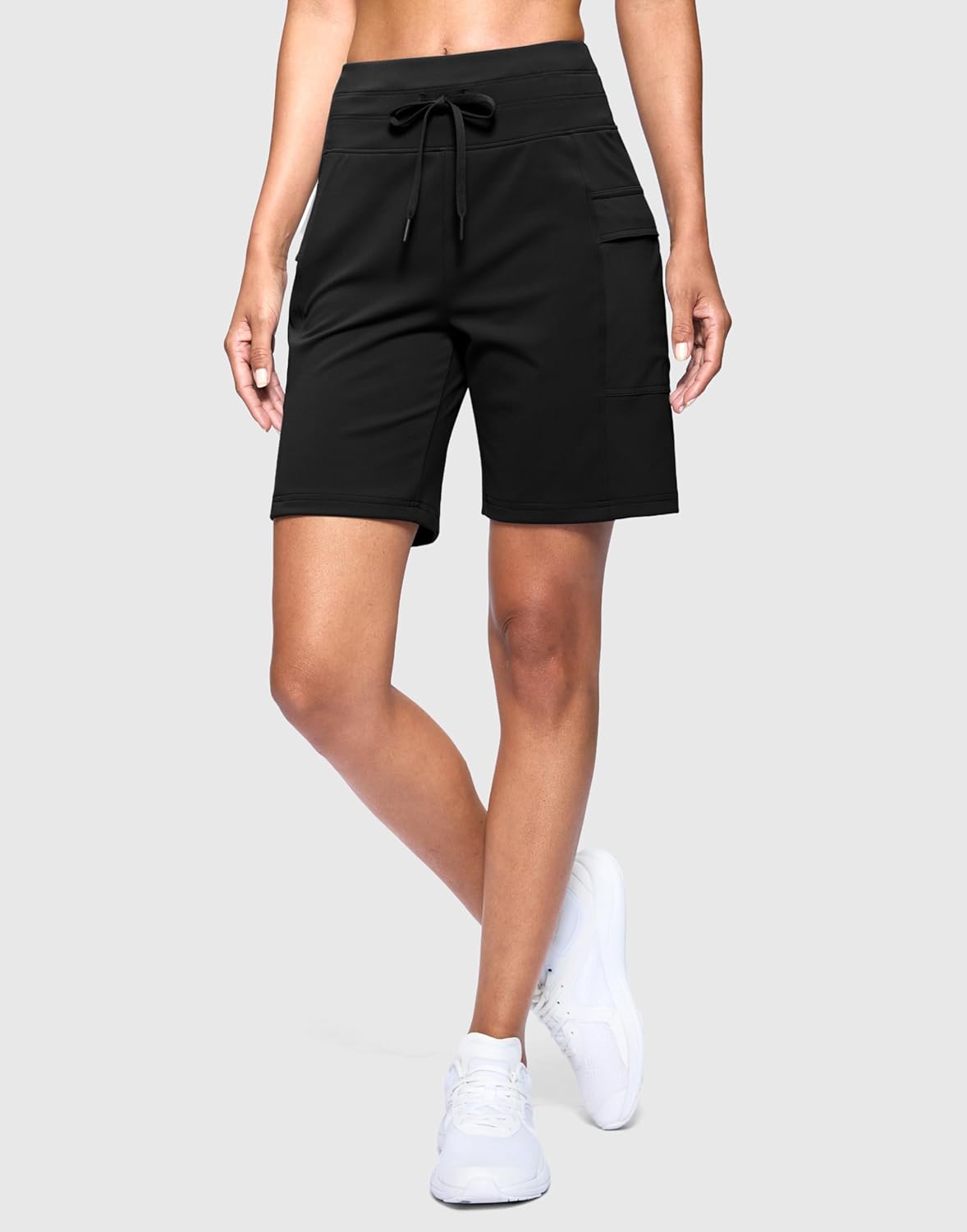 Skiennix Women's Athletic Hiking Shorts - High-Waisted, Stretchy Bermuda with Side Pockets, 7" Length