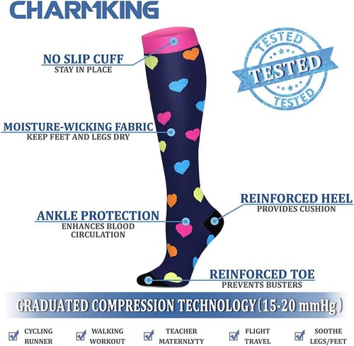 CHARMKING Compression Socks - 15-20 mmHg Circulation Support for Men & Women | 8 Pairs Ideal for Running & Cycling