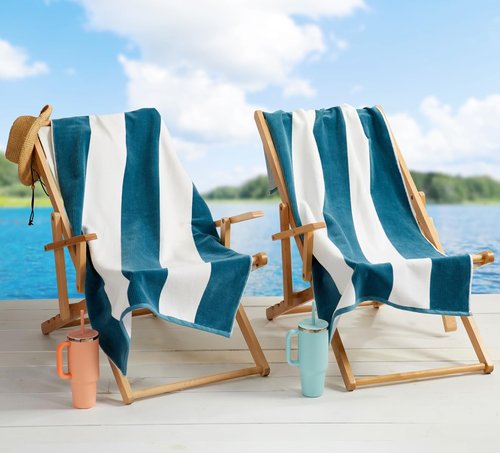 Loon & Lake Beach Towels Set of 2 - Sand Resistant Waffle Weave & Plush Velour | 30" x 60" | Wolfeboro Collection - Adriatic