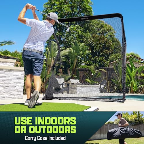7 ft Golf Practice Net Elite - Steel Frame Hitting Net for Golfers - Black