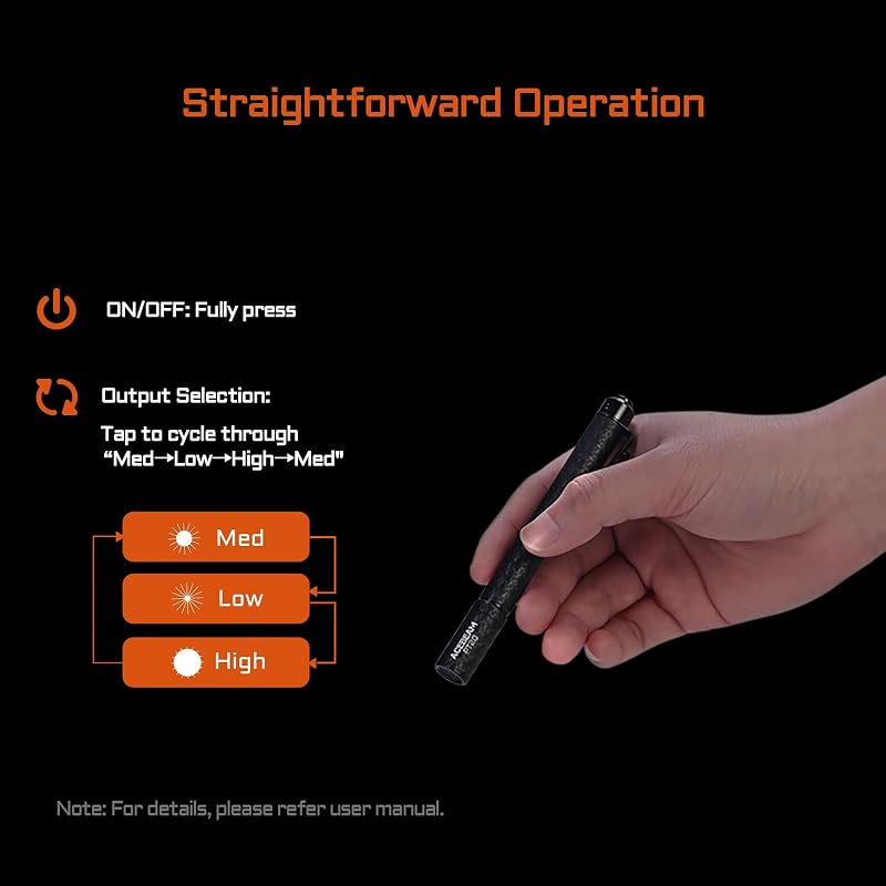 Acebeam PT20 500 Lumen AAA EDC Pen Flashlight with Clip - Carbon Fiber Black 6500K
