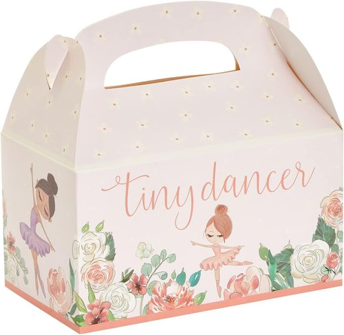 Blue Panda Ballet Party Favor Gable Boxes - Floral Tiny Dancer Goody Bags - Pack of 24, Pink, 6 x 3 x 4 in