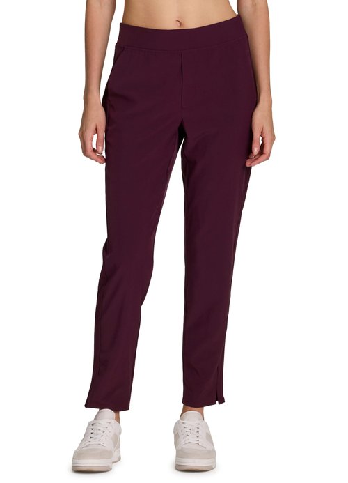 RBX Activewear Women's Ankle Pant, Quick Drying Lightweight Stretch Woven Straight Leg Pants with Pockets Ribbed Side Burgun