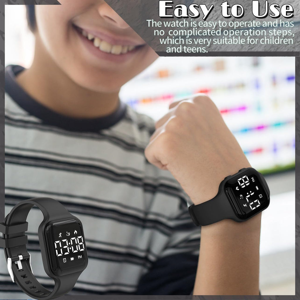 Skiennix Children's Fitness Tracker Watch - Waterproof Digital Step Counter with Pedometer & Alarm (Black)