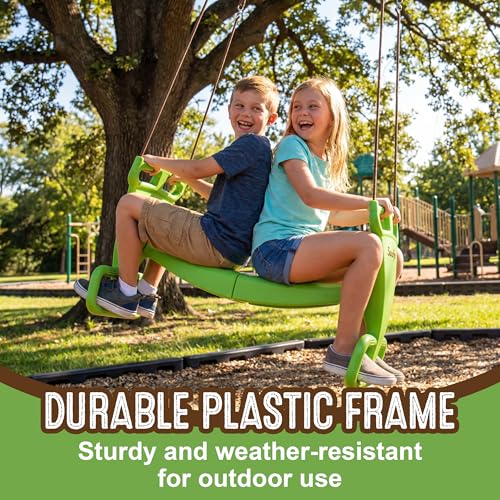 Kids Glider Swing for Backyard Playset - Double Seater, Heavy Duty, Green/Brown