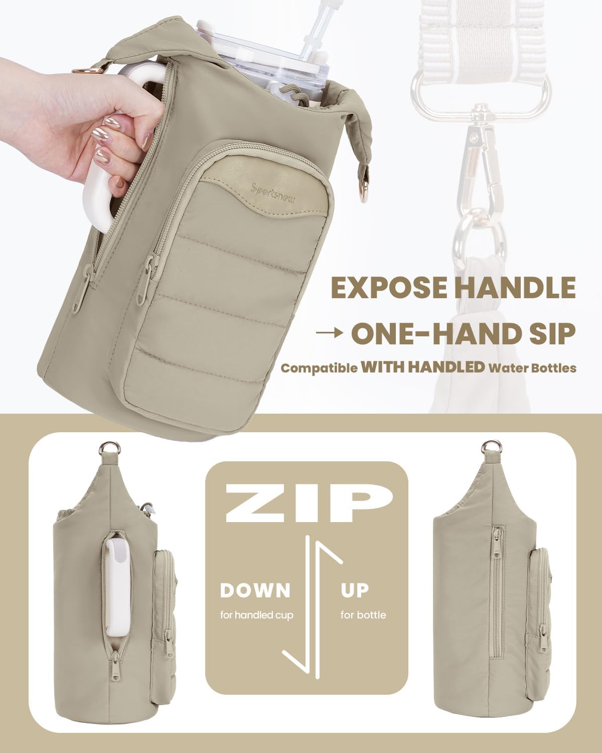 Sportsnew Water Bottle Holder - 30oz/40oz Tumbler Carrier Bag with Phone Pocket & RFID Protection