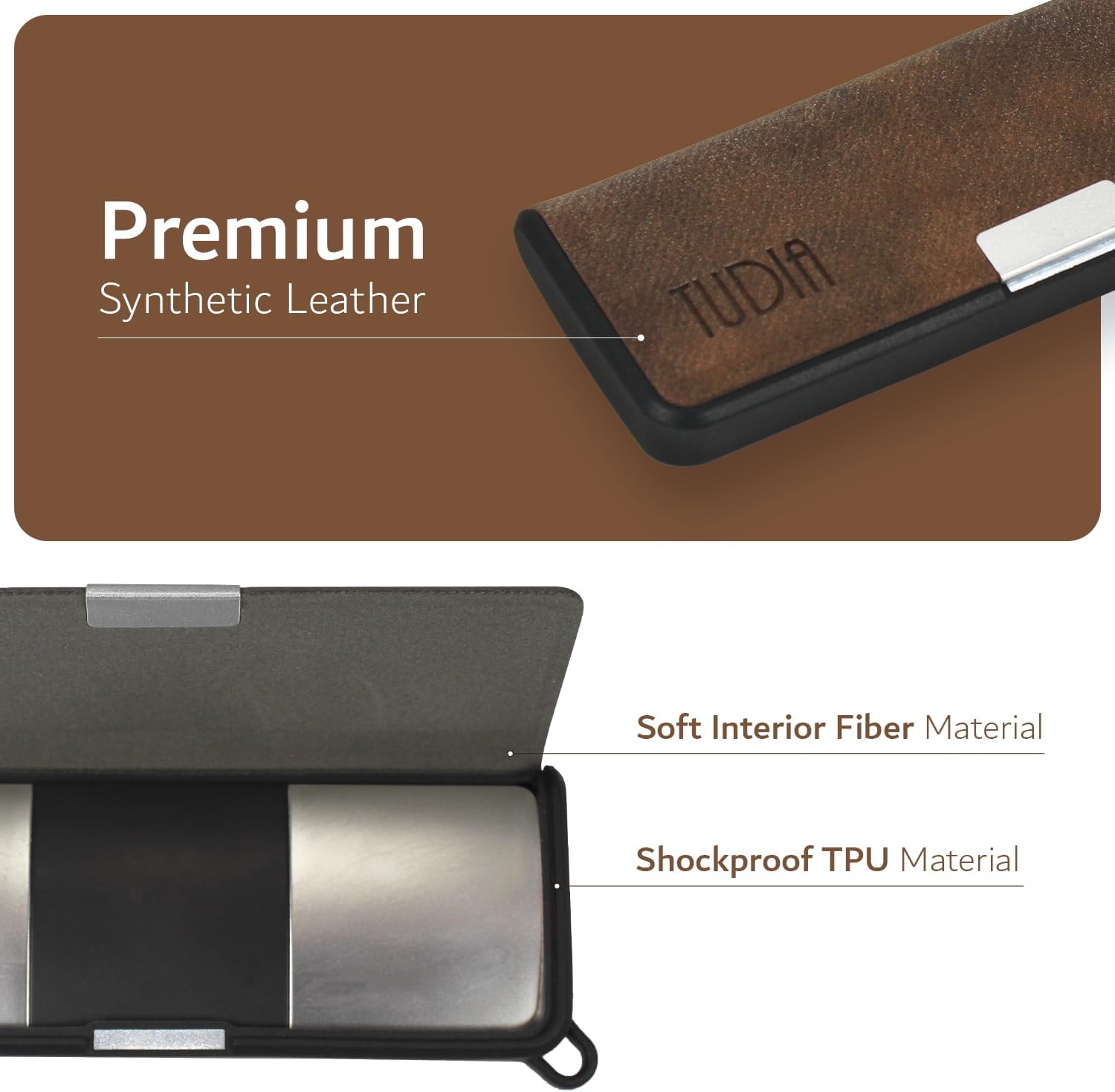 TUDIA Travel Leather Case for KardiaMobile 6L - Durable Magnetic Closure & Key Holder | Slim Brown Design