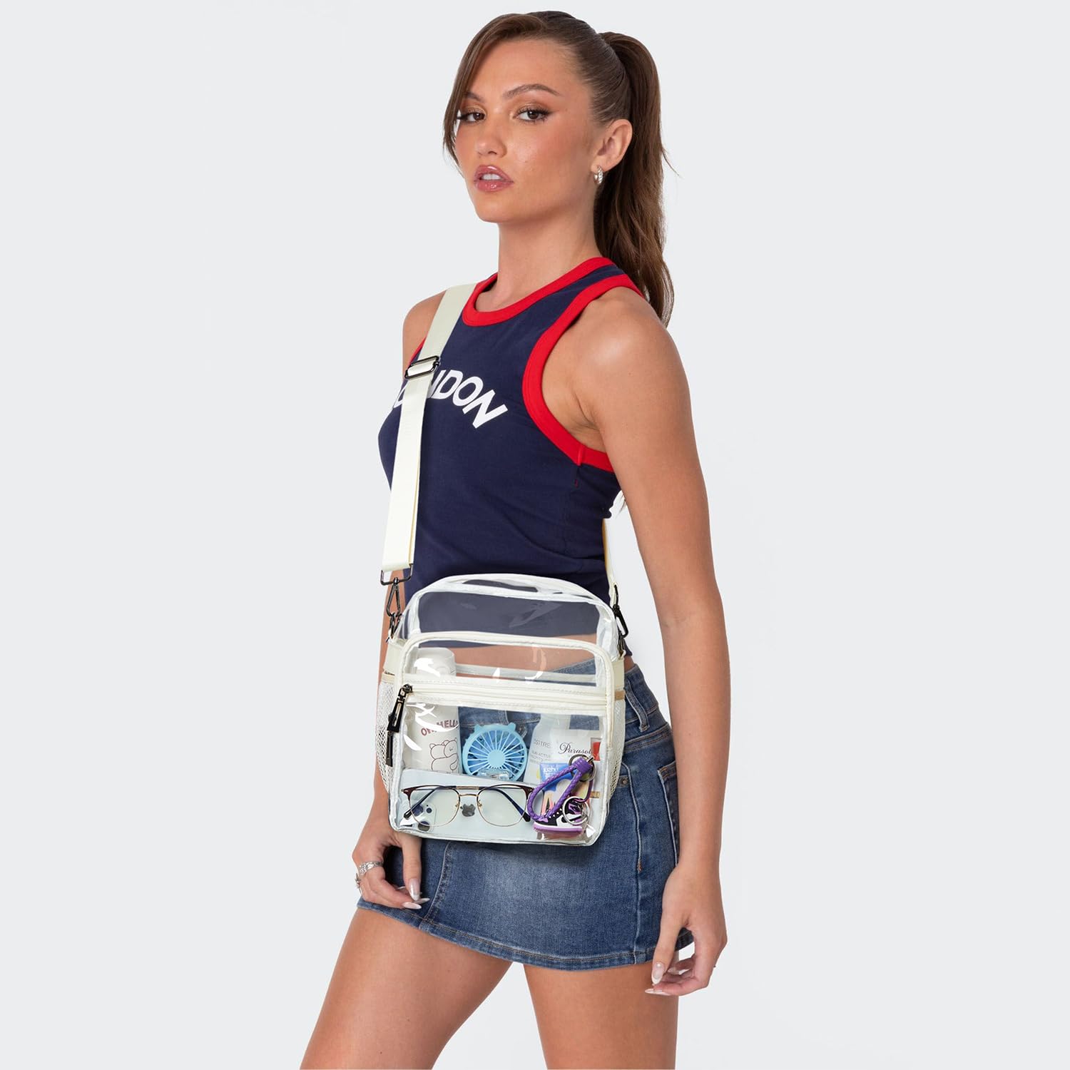 LATMAP Clear Bag for Stadium Events 12x6x12 Clear Purse with 3-Zipper Pockets Crossbody Handbag Tote for Concerts Sports
