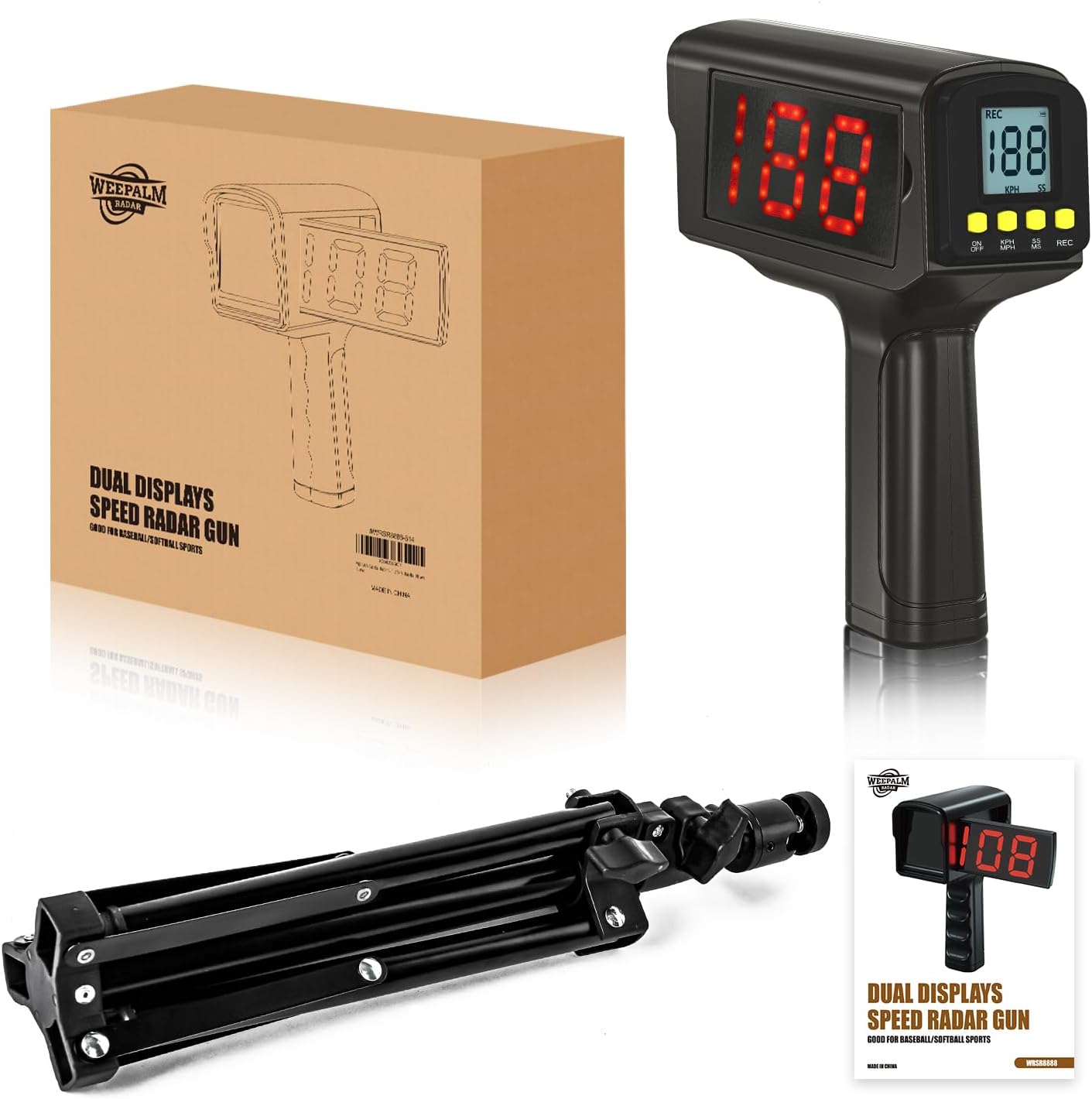 Skiennix Baseball Radar Gun - Handheld & Tripod Speed Measurement | LED & LCD Display for Training