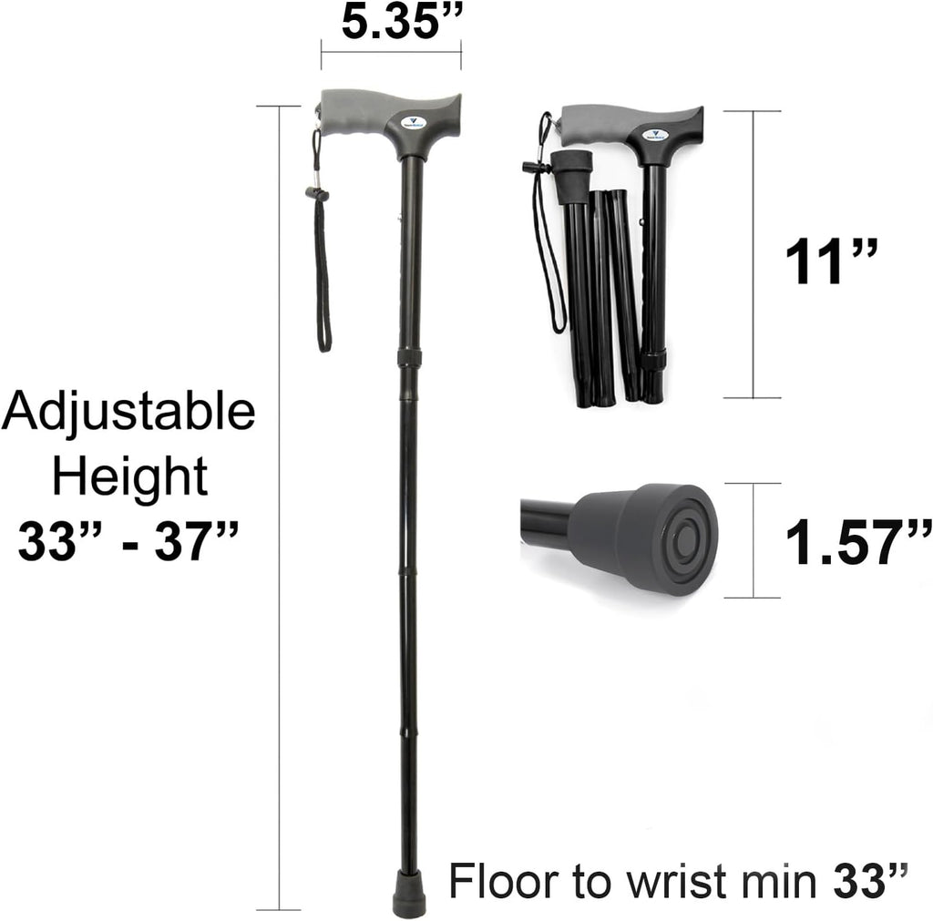 Vaunn Medical Folding Cane - Height Adjustable Walking Stick with Non-Slip Grip | Compact & Portable for Men, Women, Elderly