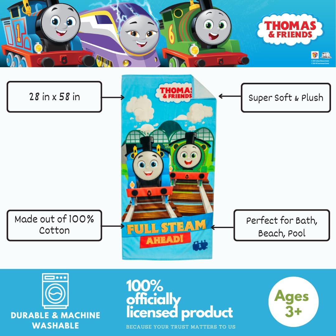 Thomas & Friends Super Soft Cotton Bath Towel - Ideal for Kids | 58 in x 28 in