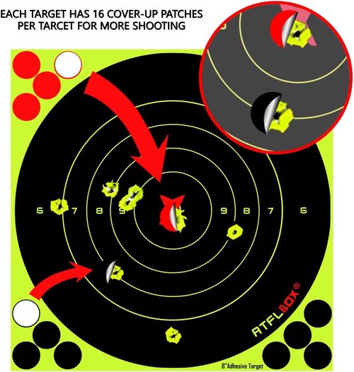 ATFLBOX 8-Inch Fluorescent Yellow Bullseye Shooting Target Stickers - Perfect for Indoor & Outdoor Ranges | Compatible with Handguns, Rifles, and Airsoft Guns