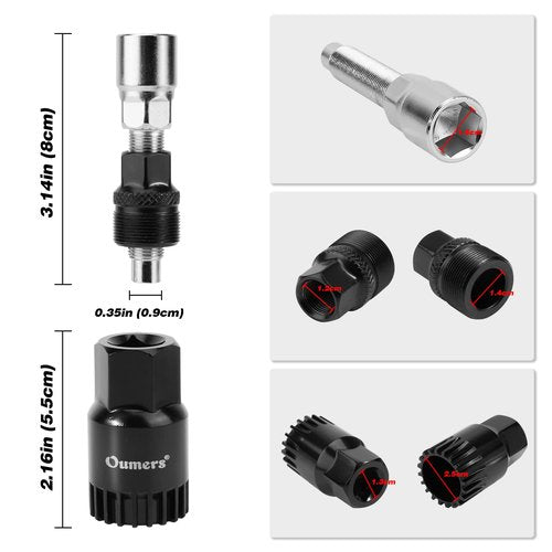 Oumers Bike Crank Puller, Bike Crank Arm Remover,Bottom Bracket Remover,Allen Key Wrench,Square Head with Auxiliary Wrench, Bicycle Extractor Tool Crankset Arm Extractor Repair Tool Set