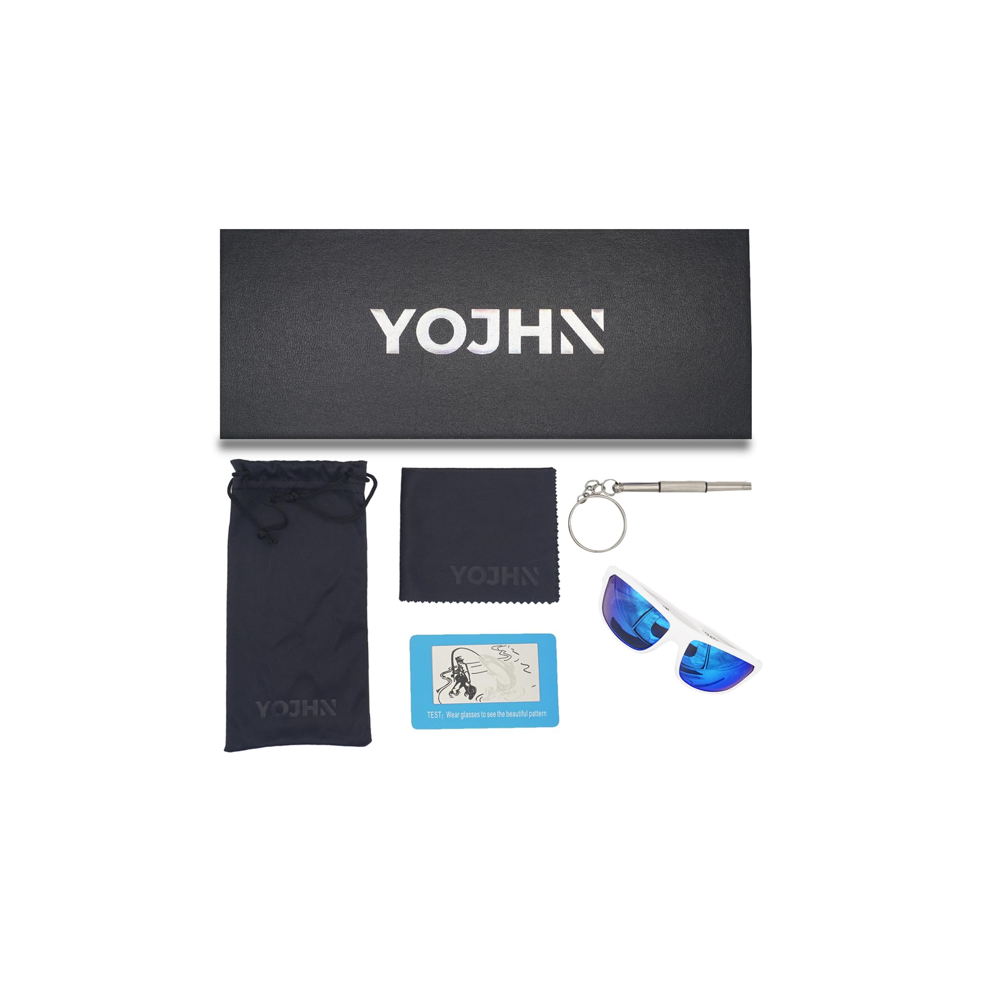 YOJHN Floating Polarized Sunglasses for Men Women UV400 Fishing Sunglasses See Fish in Water Kayaking Boating Sports Glasses (White Frame Smoke Base Blue Revo)