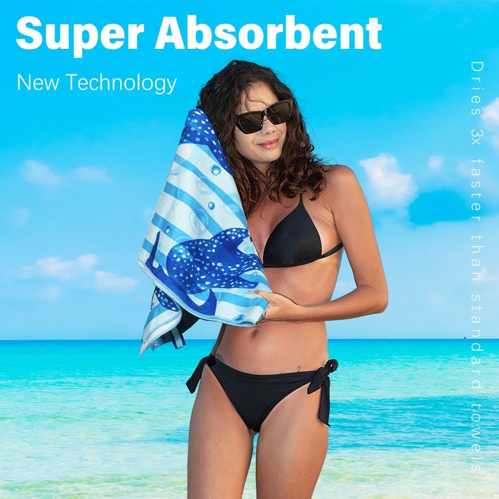 Skiennix Lightweight Microfiber Beach Towel - Quick Dry, Sand-Free, Extra Large 32x71 Inch for Travel & Pool