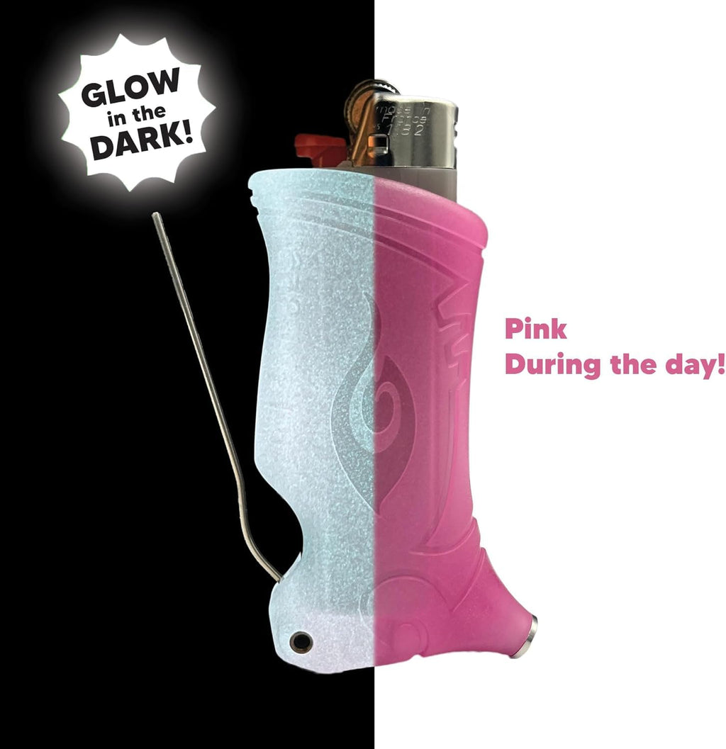 Toker Poker - Bic Lighter Sleeve Glow in The Dark - All Inclusive Tool for Camping and Other (Glow Pink)