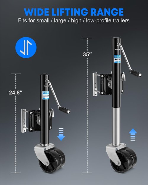 Kohree 2000 lbs Trailer Jack - Heavy Duty Dual Wheel Swivel for RV, Boat & Utility Trailers | 11" Lift, Black