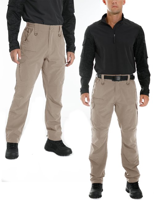 KFUBUO Men's Lightweight Ripstop Stretch Tactical Pants, Water Resistant Work Cargo Pants for Outdoor Relaxed Fit Khaki