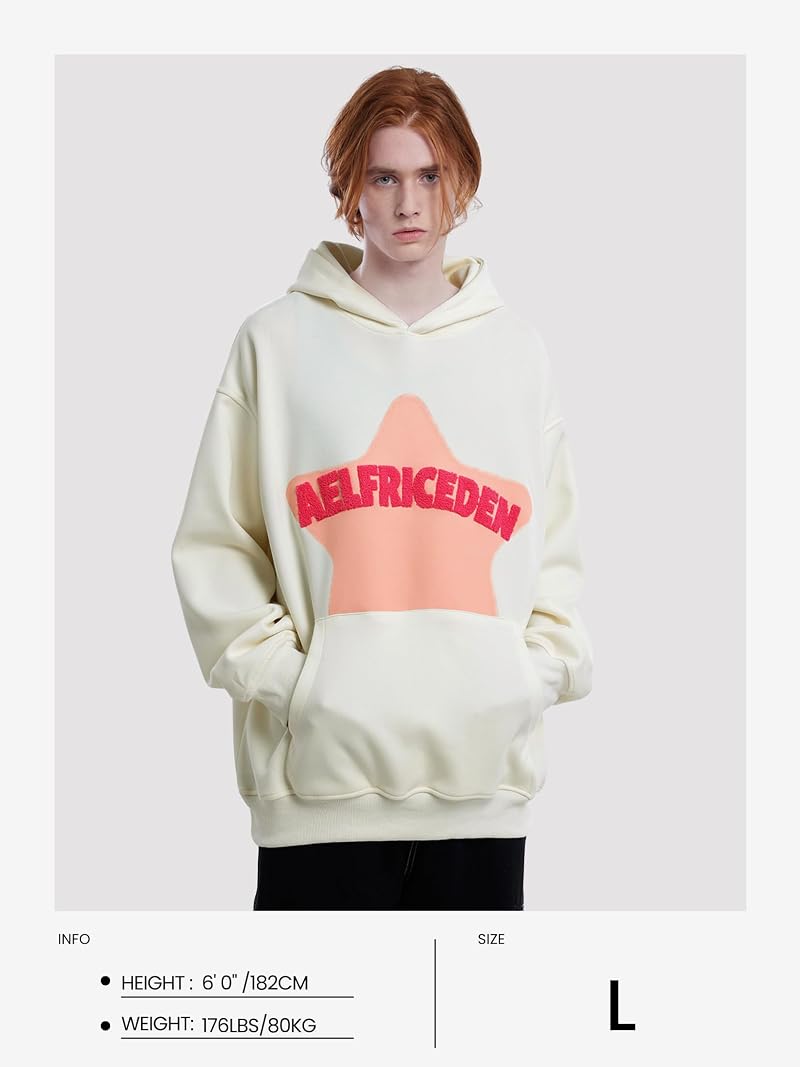 Aelfric Eden Aa01-Beige Small Graphic Hoodie Men Y2K Oversized Streetwear
