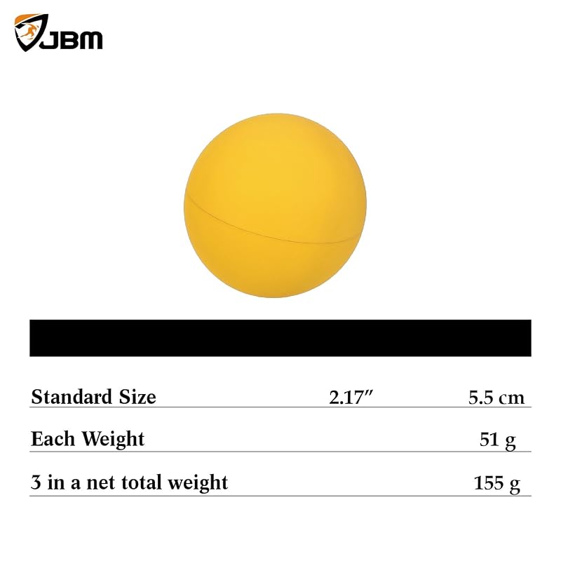 JBM 5.5 cm Racquetball Balls (Red, Blue, Yellow) in Net — 3-Pack, 65-70% Rebound