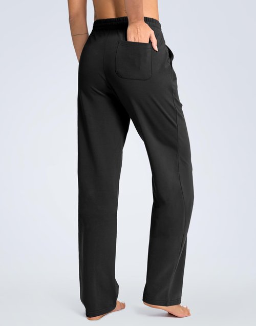 SANTINY 31"/33"/35" Women's Tall Cotton Sweatspants Yoga Lounge Casual Pants Open Bottom Sweat Pants for Women with Pockets（Black_L33_M）