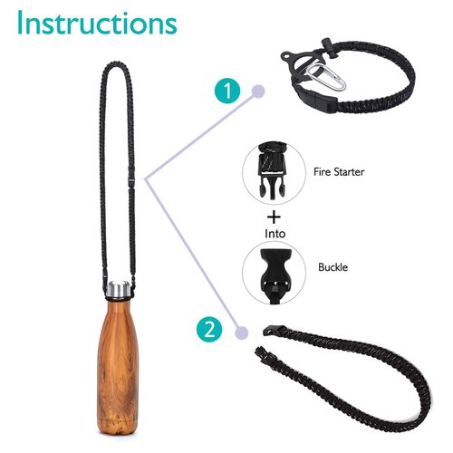 Wongeto Paracord Handle with Long Shoulder Strap, Water Bottle Strap Fits 12oz, 17oz and 25 oz Narrow Mouth Bottles (Black 1)