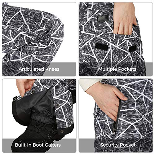 Wantdo Waterproof Insulated Women's Snow Pants - Gray Flora, Small Winter Ski Trousers