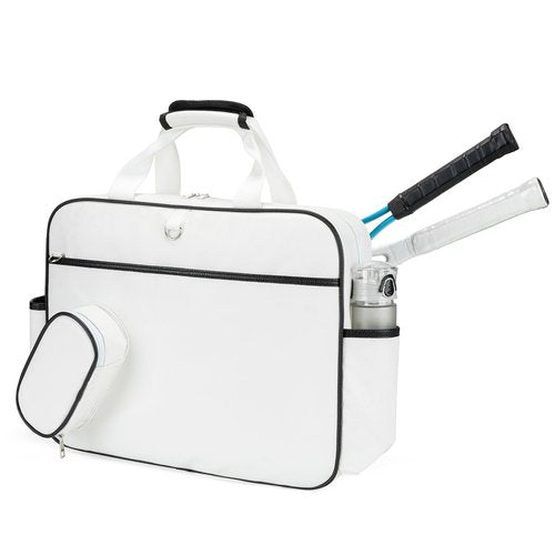 EDERAR Tennis Bags Leather Tennis Racket Bag Women Tennis Tote Bag PU Sport Handbag Waterproof Lightweight Badminton Racket Shoulder Bag For 2 Rackets With Removable Shoulder Straps Outdoor (White)