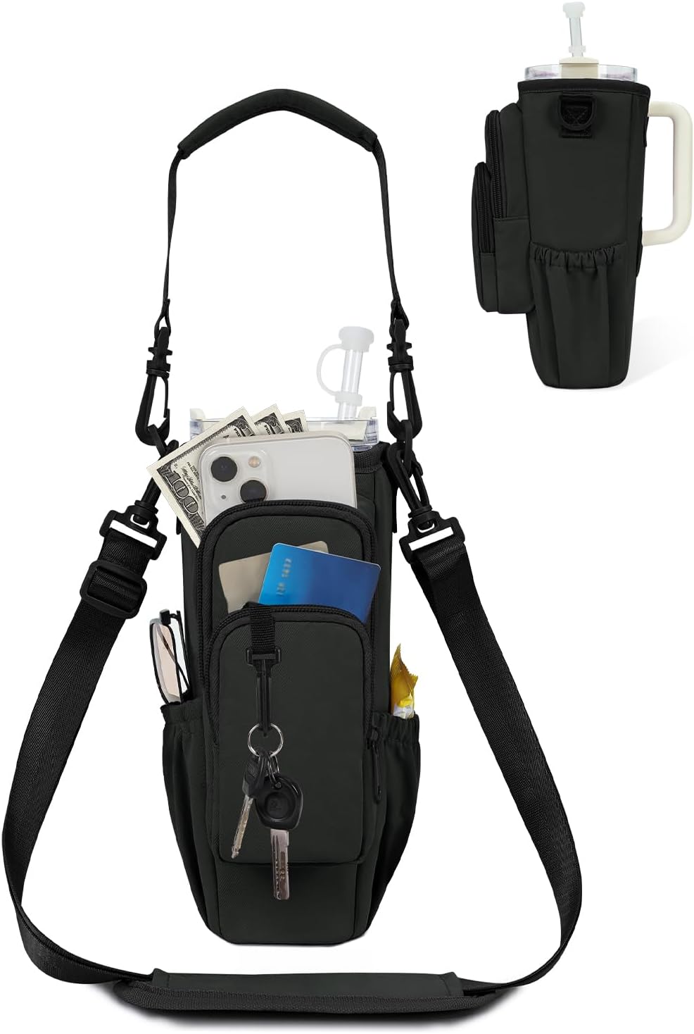 Sportsnew Water Bottle Carrier Bag - Insulated Holder with Phone Pocket for 30oz/40oz Tumblers