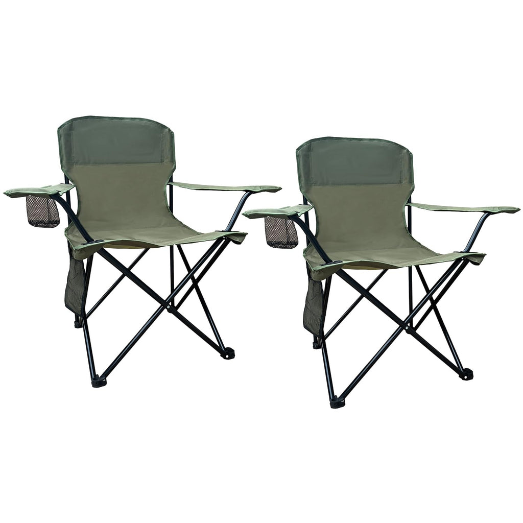 SAILARY 2 Pack Folding Camping Chairs with High Back, Comfortable Outdoor Chairs 300lbs Capacity Lightweight Portable Chair with Storage Bag for Camping, Fishing, Green