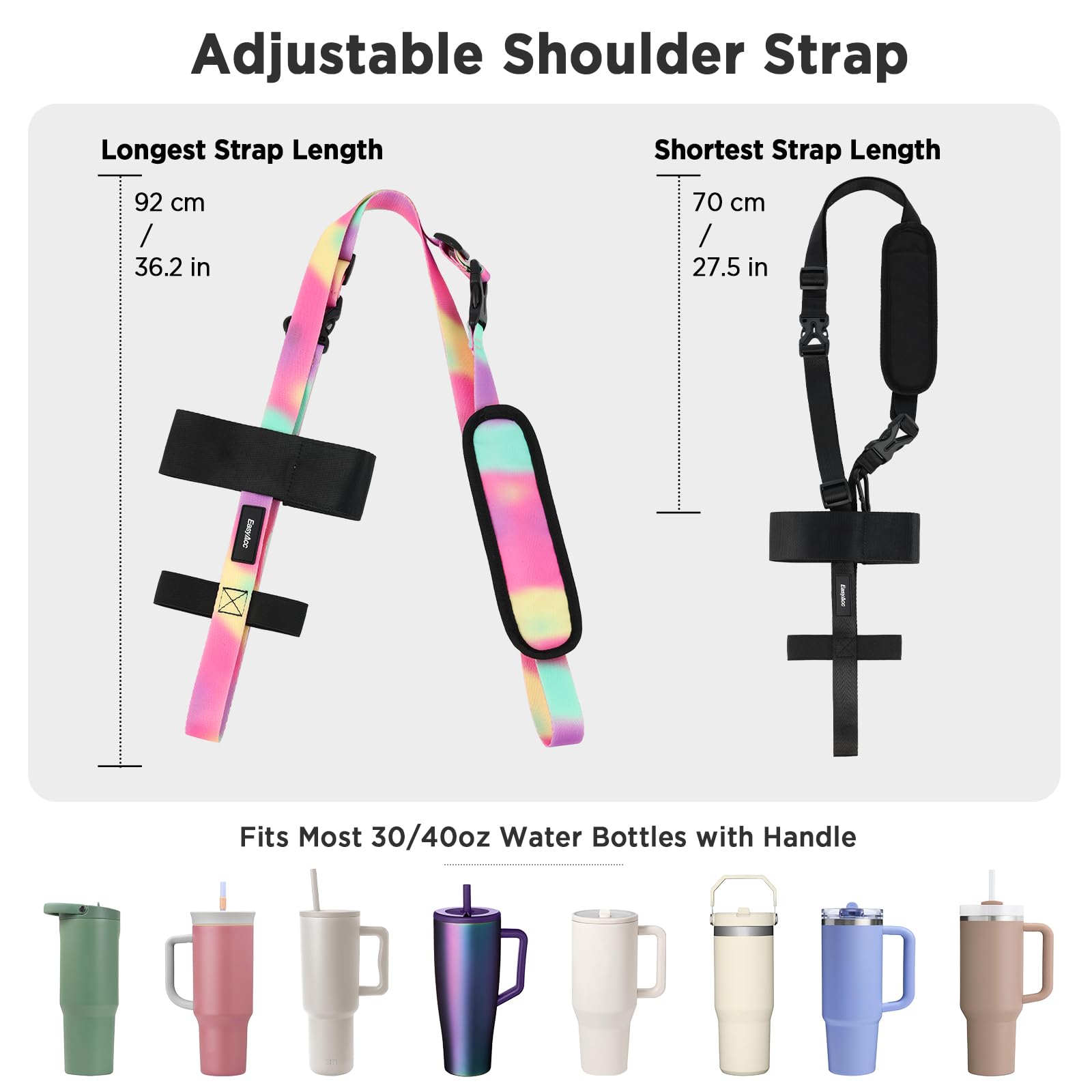EasyAcc Water Bottle Holder Strap Sling, for Owala FreeSip 24 32 40 oz, Hydro Flask, Cirkul, Yeti, Stanley Flip, Universal Water Bottles, with Carabiner, for Walking Curise Travel (Bottle Excluded)