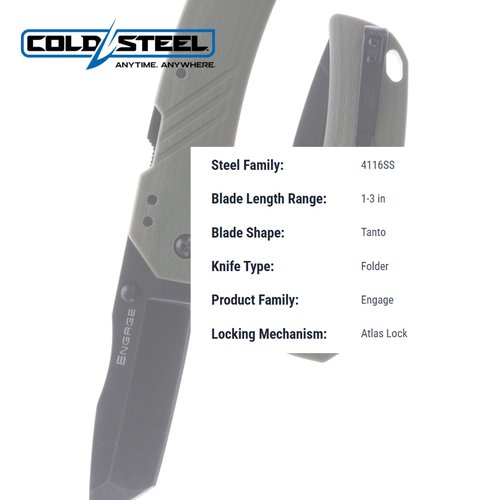 Cold Steel CS-FL-30DPLT-BGZ: 3" Engage 4116Ss / 3" Tanto Point Blade / 2.4Mm Thick, OD Green