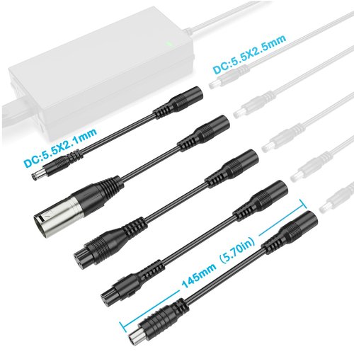 Qoovi 5 in 1 Universal Charger Plugs for Electric Scooter Chargers Connector (5.5x2.5mm),Cable 8.0mm RCA,0.31in&0.47in 3-Prong, 12mm Cannon XLR,for ninebot/gotrax/Razor/Voyage/Jetson and Most Device