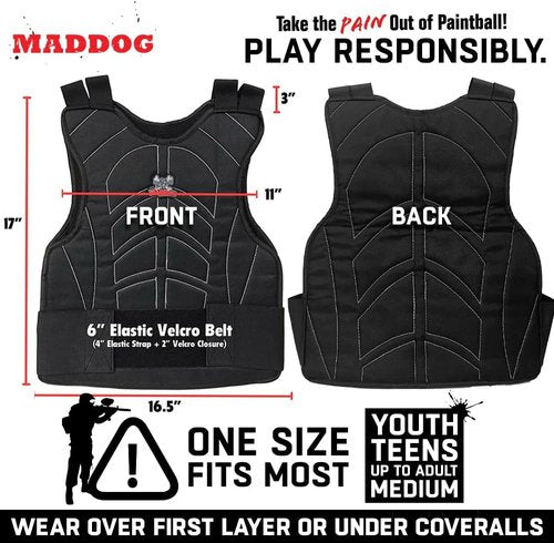 Maddog Sports Padded Chest Protector - Lightweight Impact Protection Vest | Adjustable Waist Straps - One Size Fits Most