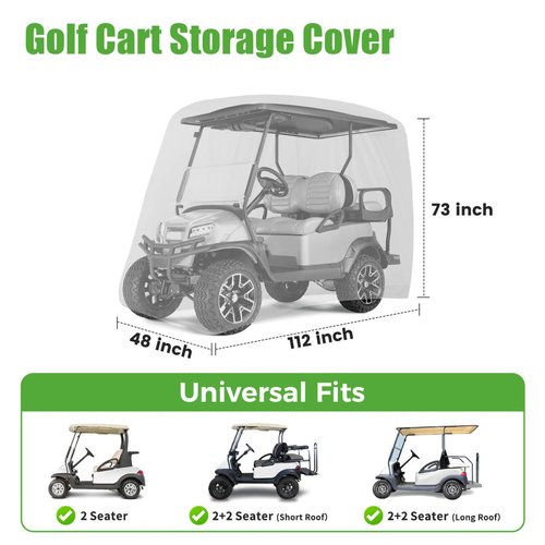 10L0L 4 Passenger Golf Cart Cover for Yamaha EZGO Club Car, 400D Polyester All-Weather Waterproof Golf Cart Storage Cover with Three Zipper Doors-Silver