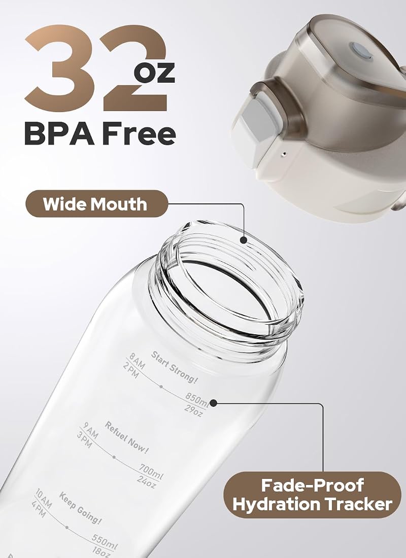Opard Zip Bottle 32oz - BPA Free Tritan Water Bottle with One-Hand Slide Lock, Dishwasher Safe