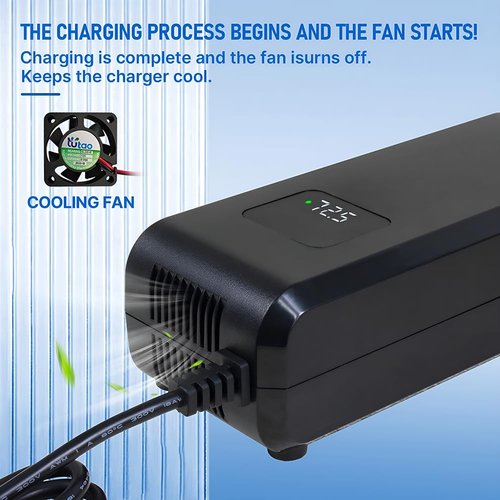 YZPOWER 72.5V 3Amp Battery Charger for 60V 20Ah GLE/AGM/Lead Acid Batteries Pack 3 Pin Connector,Power Charger Adapter Universal with Display Built-in Fan