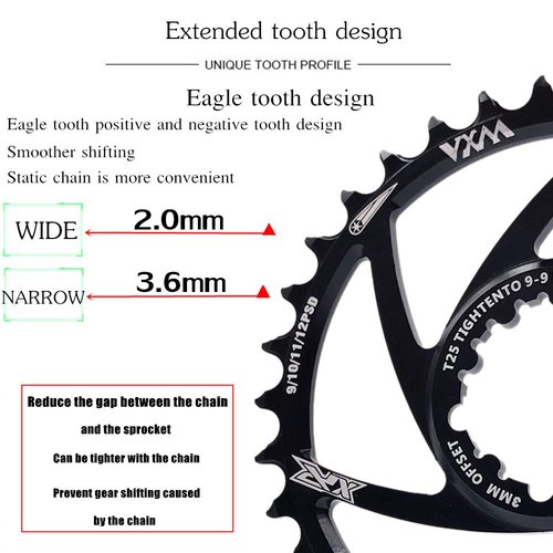 YBEKI Narrow-Wide Chainring 30T-38T - CNC 7075-T6 Aluminum MTB Chainwheel for SRAM GXP/XX1/X01 (3mm/6mm Offset) | Eagle Tooth Design | Ultra-Light 60-80g | Hard Anodized Black