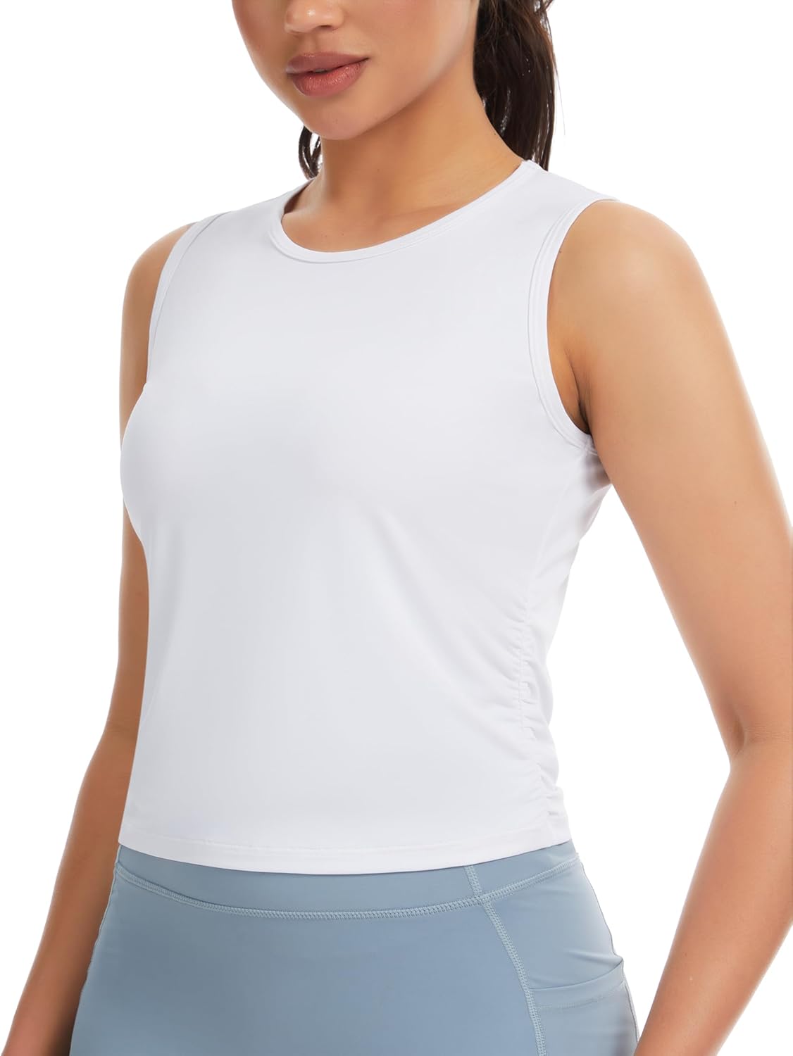 The Gym People Women's Slim Fit Ruched Tank Top - Breathable Soft Yoga & Running Shirt