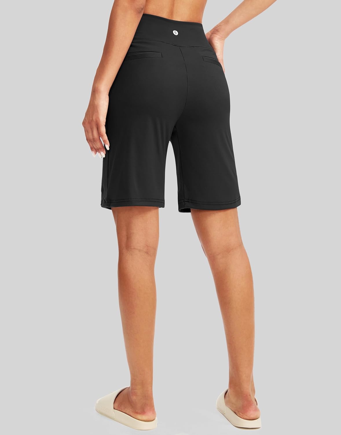 SANTINY Women's High Waisted Bermuda Shorts - 9" Knee Length with 4 Pockets for Athletic Casual Wear